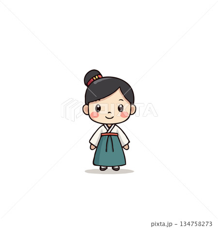 Charming depiction of a Korean girl in traditional hanbok costume presenting cultural heritage Charming depiction of a Korean girl in traditional hanbok costume presenting cultural heritage 134758273