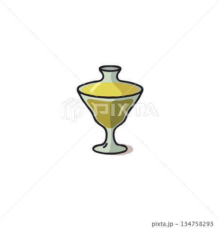 Elegant stylized glass vessel containing viscous yellow liquid evocative of concentrated honey or 134758293