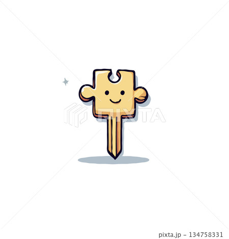 A playful puzzle piece illustration with a key shape embodying connection and problem solving 134758331