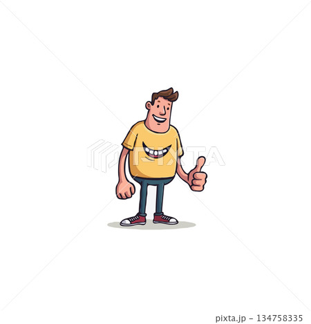 Cartoon character giving a thumbs up conveying positivity illustration of approval satisfaction Cartoon character giving a thumbs up conveying positivity illustration of approval satisfaction 134758335