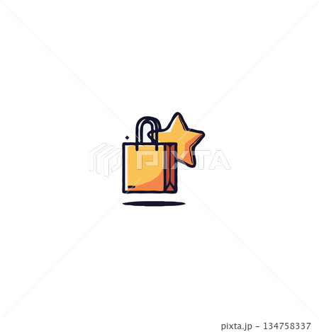 Simple shopping bag icon illustration with shimmering star, symbolizing favorite purchase 134758337