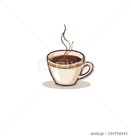 Warm beverage illustration capturing the comforting essence of a steaming cup on a crisp white 134758341