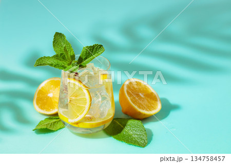 Summer cool transparent refreshing drink with ice. Summer cool transparent refreshing drink with ice. 134758457