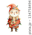 Cute watercolor baby Santa tangled in colorful Christmas string lights. Hand drawn funny winter holiday decorating illustration isolated on white background. 134758494