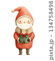 Cute watercolor baby Santa holding green gift box with red ribbon. Hand drawn winter holiday giving present illustration isolated on white background. 134758498