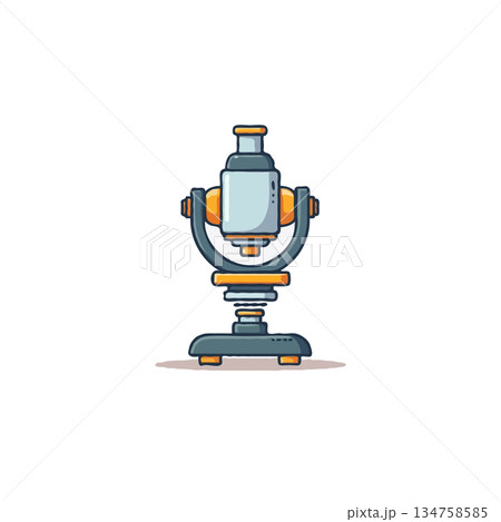 Detailed line art illustration of a laboratory microscope showcasing scientific precision and 134758585