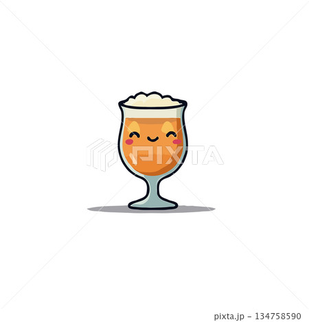 Joyful beer illustration: A delightful cartoon drink with cheerful expression ideal for happy hour Joyful beer illustration: A delightful cartoon drink with cheerful expression ideal for happy hour 134758590