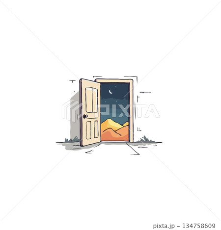 Doorway to dreams desert nightscape artistic portal open threshold leading to magical landscapes Doorway to dreams desert nightscape artistic portal open threshold leading to magical landscapes 134758609