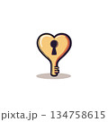 Conceptual illustration of a heart-shaped key offering access symbolizing unlocking emotions and 134758615