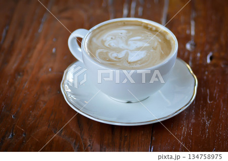 hot coffee, cappuccino coffee or latte coffee or flat white 134758975