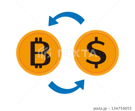 ドルとビットコインのイラスト　仮装通貨　お金 134759055