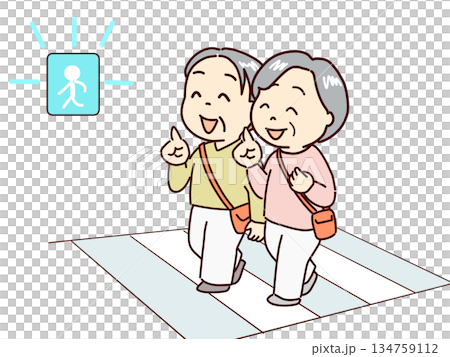 一位精神抖擻的老人在綠燈亮起前穿過馬路。 134759112