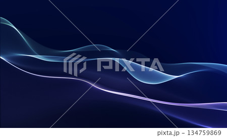 Minimal abstract waves with smooth purple and blue gradient lines. Clean futuristic digital flow on dark background. 134759869