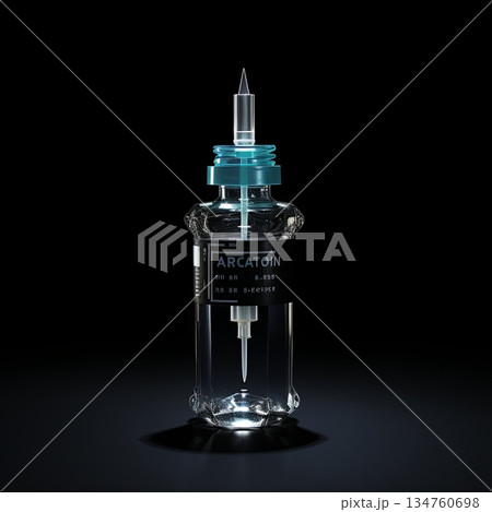 Modern Liquid Dispenser on Black Background, Stylish Product Shot for Cosmetic or Pharmaceutical Use 134760698