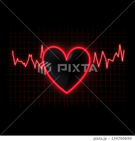 Heartbeat Pulse Illustration on Black Backdrop, Medical Symbol, Vital Signs Monitor, Love 134760699