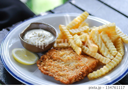 fish and chip or fried fish with French fries and dip fish and chip or fried fish with French fries and dip 134761117