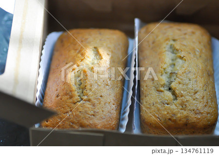 banana cake or banana bread or almond bread , loaf of bread banana cake or banana bread or almond bread , loaf of bread 134761119