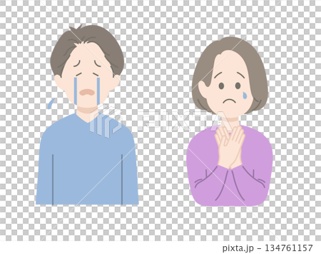 悲傷的男女擺出臉部表情 悲傷的男女擺出臉部表情 134761157