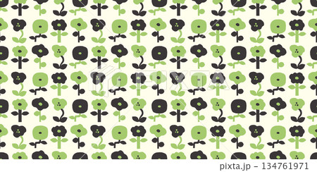 手描き風の花モチーフを並べたシームレスなパターンデザイン 134761971