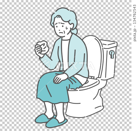 圖：一位老婦人檢查衛生紙上是否有血便或不規則出血（自我檢查，焦慮） 134762543