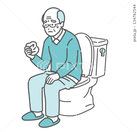 トイレで紙を見て血便や異常を確認する高齢男性のイラスト(セルフチェック・不安) トイレで紙を見て血便や異常を確認する高齢男性のイラスト(セルフチェック・不安) 134762544