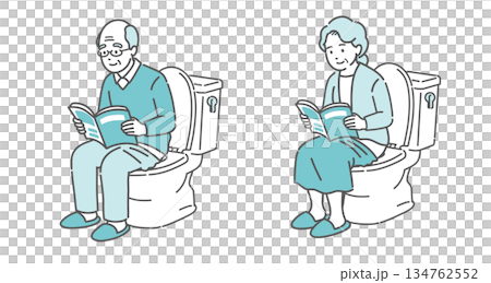 一群老年男女在廁所看書的插圖(閱讀、長時間待在廁所、痔瘡的成因、中暑) 一群老年男女在廁所看書的插圖(閱讀、長時間待在廁所、痔瘡的成因、中暑) 134762552