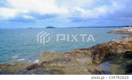 Panoramic View of Tempilang Coastline with Distant Islands and Vessels Panoramic View of Tempilang Coastline with Distant Islands and Vessels 134762620