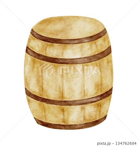 Wooden beer barrel with rustic texture, isolated, hand painted watercolor clipart. Perfect for Irish pub designs, St. Patricks Day decor, brewery graphics, and festive alcohol themes. Wooden beer barrel with rustic texture, isolated, hand painted watercolor clipart. Perfect for Irish pub designs, St. Patricks Day decor, brewery graphics, and festive alcohol themes. 134762684