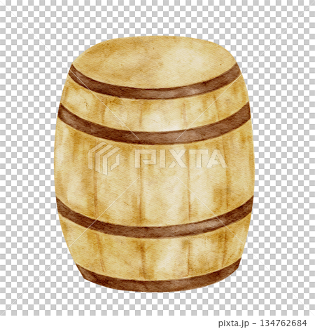 Wooden beer barrel with rustic texture, isolated, hand painted watercolor clipart. Perfect for Irish pub designs, St. Patricks Day decor, brewery graphics, and festive alcohol themes. Wooden beer barrel with rustic texture, isolated, hand painted watercolor clipart. Perfect for Irish pub designs, St. Patricks Day decor, brewery graphics, and festive alcohol themes. 134762684