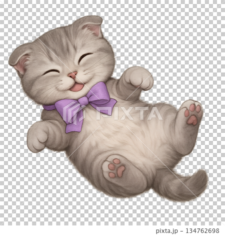 一隻可愛的小貓仰面睡覺的插圖 134762698