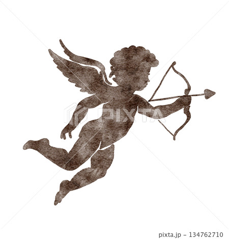 Cupid figure in soft brown and sepia tones, watercolor illustration, seamless border, hand drawn. Ideal for Valentine cards, wedding stationery, romantic branding, gift wrap, invitations Cupid figure in soft brown and sepia tones, watercolor illustration, seamless border, hand drawn. Ideal for Valentine cards, wedding stationery, romantic branding, gift wrap, invitations 134762710