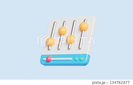 Audio Equalizer Control Panel with Sliders. 3D Rendering. Audio Equalizer Control Panel with Sliders. 3D Rendering. 134762877