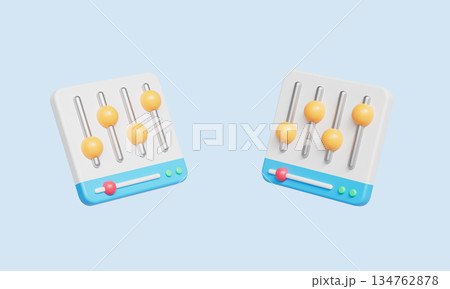 Audio Equalizer Control Panel with Sliders. 3D Rendering. Audio Equalizer Control Panel with Sliders. 3D Rendering. 134762878
