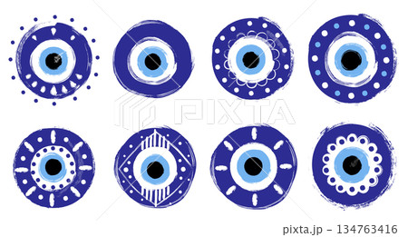 Hand painted vector doodle evil eye set, Greek or Turkish talisman charm, protection symbol illustration Hand painted vector doodle evil eye set, Greek or Turkish talisman charm, protection symbol illustration 134763416