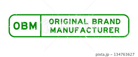 Grunge green OBM Original brand manufacturer word square rubber seal stamp on white background Grunge green OBM Original brand manufacturer word square rubber seal stamp on white background 134763627