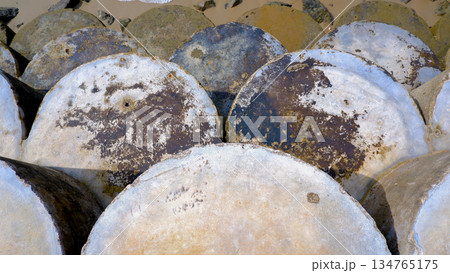 Close-up Pattern of Circular Concrete Coastal Defenses 134765175