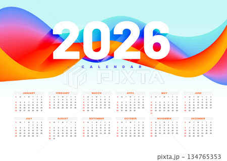 decorative colorful 2026 calendar template 134765353