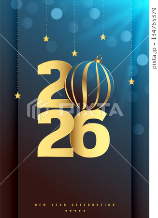 happy new year 2026 bauble poster with light effect happy new year 2026 bauble poster with light effect 134765379