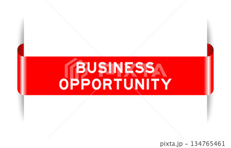 Red color inserted label banner with word business opportunity on white background 134765461