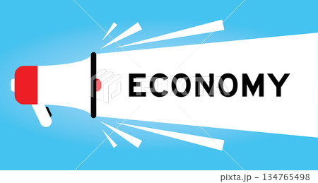 Color megaphone icon with word economy in white banner on blue background 134765498
