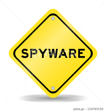 Yellow color transportation sign with word spyware on white background 134765550