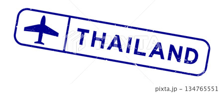 Grunge blue thailand word with plane icon square rubber seal stamp on white background 134765551