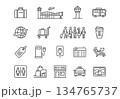 Airport and travel line icon set. Vector illustration of passenger services, transportation, terminal, luggage, and tourism symbols in black outline style. 134765737
