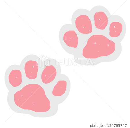 猫や犬の可愛いペットが歩いた肉球の形の足型 134765747