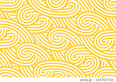 Yellow swirl pattern. Noodle texture for packaging and menus. Abstract spaghetti background. Chinese-style design. 134765758