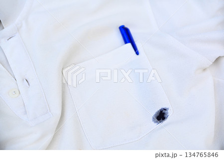 blue ink dirty stain on white shirt for cleaning concept idea in work house blue ink dirty stain on white shirt for cleaning concept idea in work house 134765846