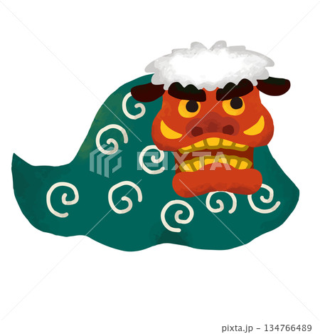 かわいい手描きの獅子舞のイラスト 134766489