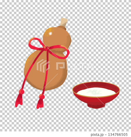 かわいい瓢箪と盃のイラスト 134766505