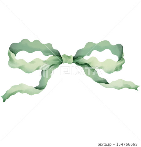 Hand-drawn watercolor illustration of a green bow. Hand-drawn watercolor illustration of a green bow. 134766665