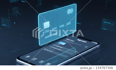 Holographic credit card digital payment security concept 4k ai 134767306